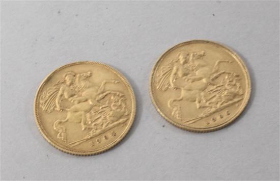 Two Edward VII gold half sovereigns.